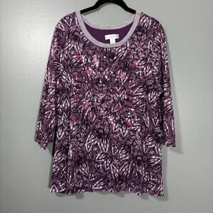 CJ Banks Purple Sequin Front Patterned Fully Lined Top - Size 2X - Women's Plus